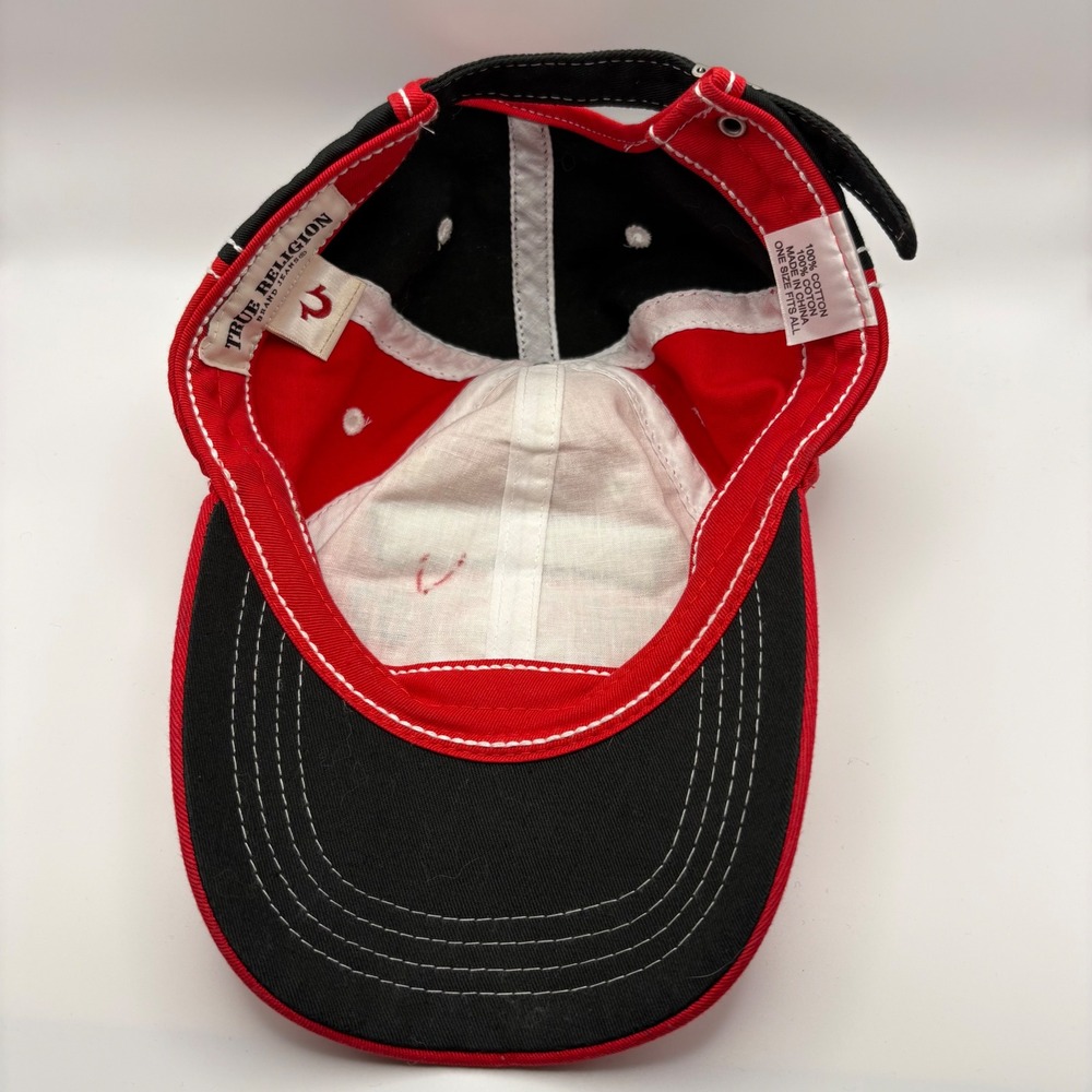 True Religion Red Black Contrast Stitch Horseshoe Logo Baseball Cap Hat OSFA - Picture 5 of 7